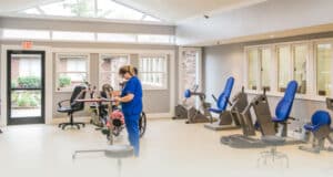 A nurse in the rehabilitation room at Homestead